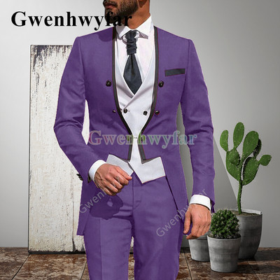 Gwenhwyfar 2021 alkalmi vőlegény szmokingok, divatos férfi esküvői öltönyök, 3 részes szett, egyedi báli, V-nyakú blézer Terno Masculino
