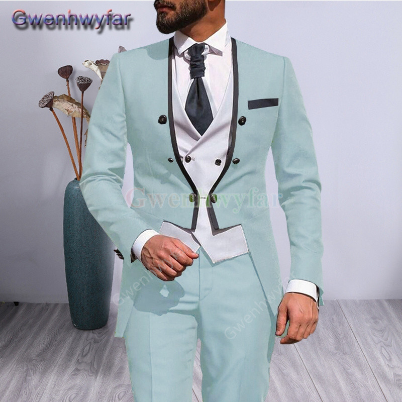 Gwenhwyfar 2021 alkalmi vőlegény szmokingok, divatos férfi esküvői öltönyök, 3 részes szett, egyedi báli, V-nyakú blézer Terno Masculino