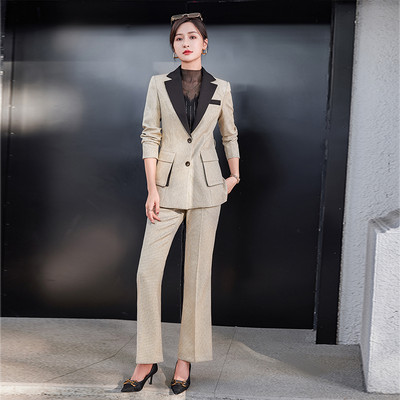 Patchwork kabát+nadrág női öltöny, női irodai egyenruha, női formális nadrágkosztüm, egysoros női 2 részes szett