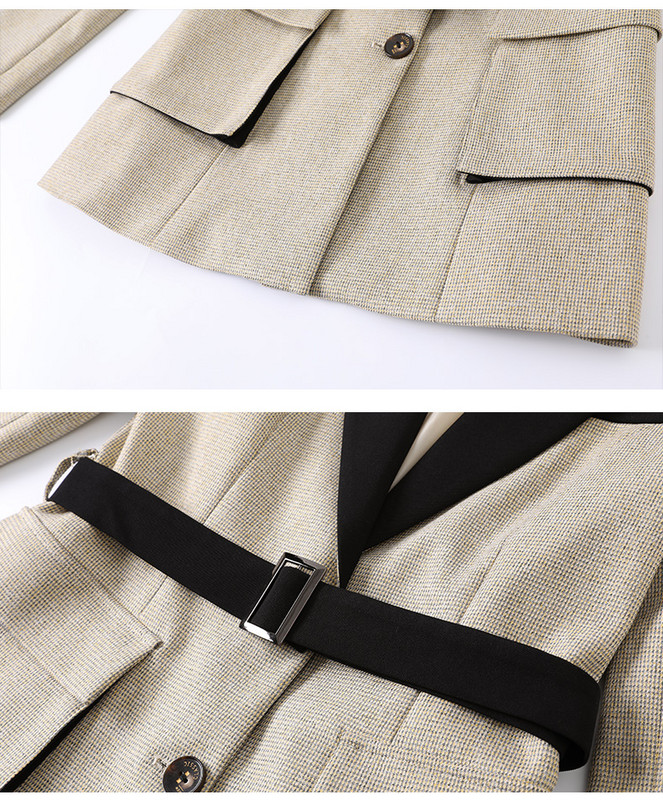 Patchwork kabát+nadrág női öltöny, női irodai egyenruha, női formális nadrágkosztüm, egysoros női 2 részes szett