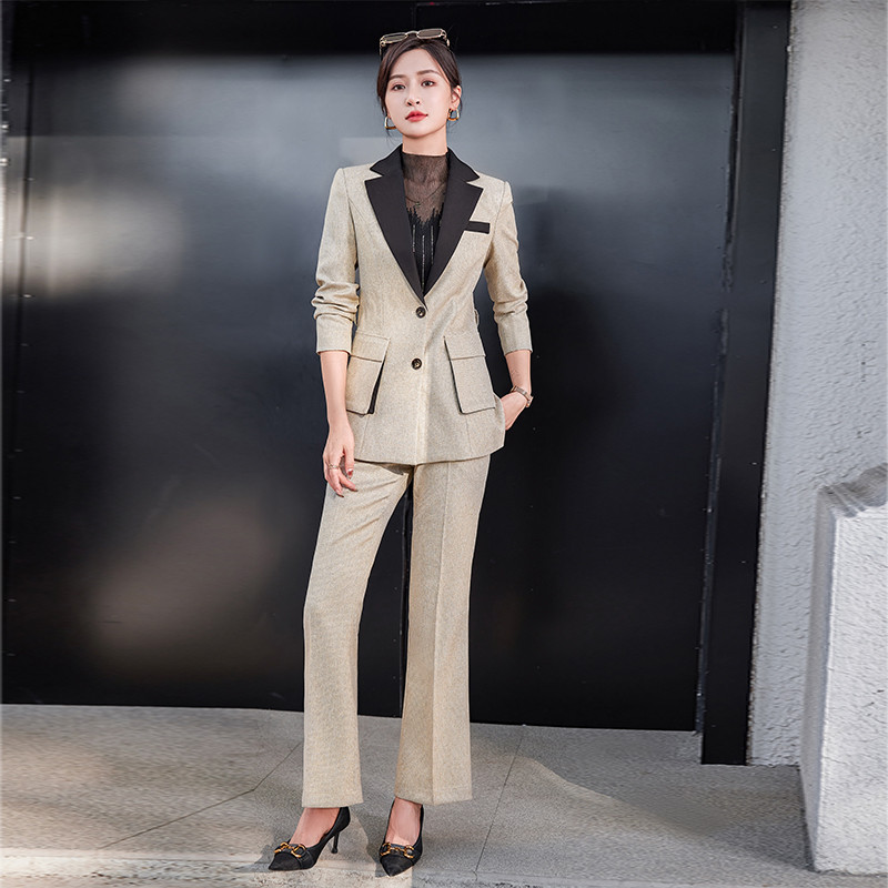 Patchwork kabát+nadrág női öltöny, női irodai egyenruha, női formális nadrágkosztüm, egysoros női 2 részes szett