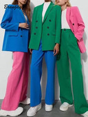 2022 tavaszi női alkalmi öltönyök zöld nadrágkosztümök blézer öltönyök Balzer egyenes nadrágok, női OL stílusú, rózsaszín blézerkészletek, tömör öltöny
