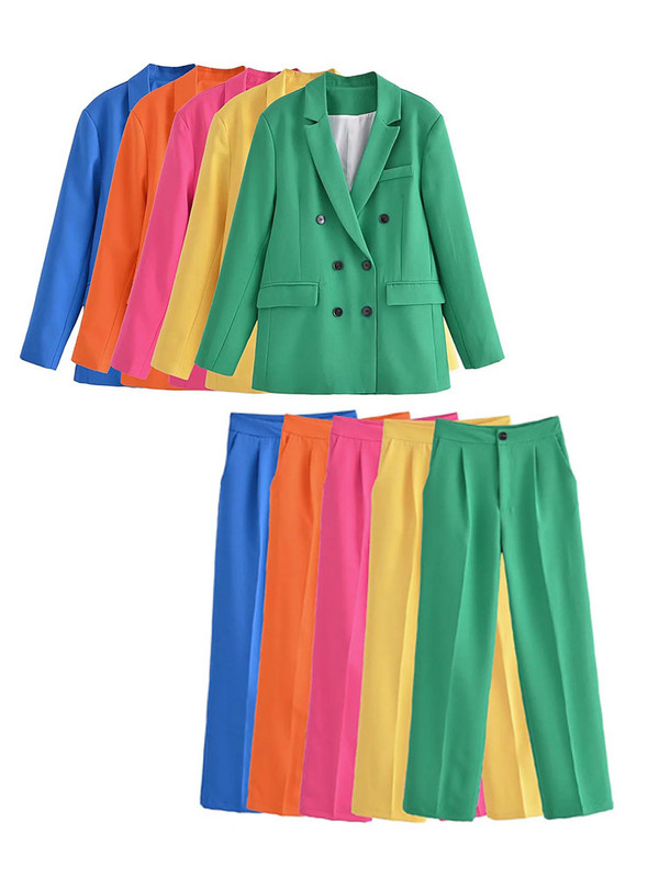 2022 tavaszi női alkalmi öltönyök zöld nadrágkosztümök blézer öltönyök Balzer egyenes nadrágok, női OL stílusú, rózsaszín blézerkészletek, tömör öltöny