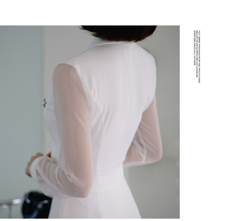 Kétsoros női öltönyök, új tavaszi nyári divat, vájt hosszú ujjú karcsú blézer és mini szoknya irodai női munkalapok