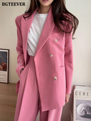 BGTEEVER Elegáns, bő női nadrágkosztümök, kétsoros, teljes ujjú dzsekik és öltönynadrágok, női 2 részes blézerkészlet