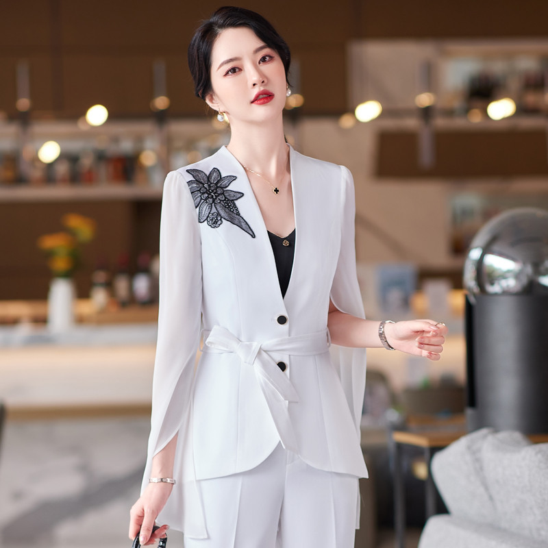 Női tavaszi nyári nadrágkosztüm irodai hölgy elegáns formális viselet, kétrészes szett Női divat hímzés üzleti nadrágkosztüm