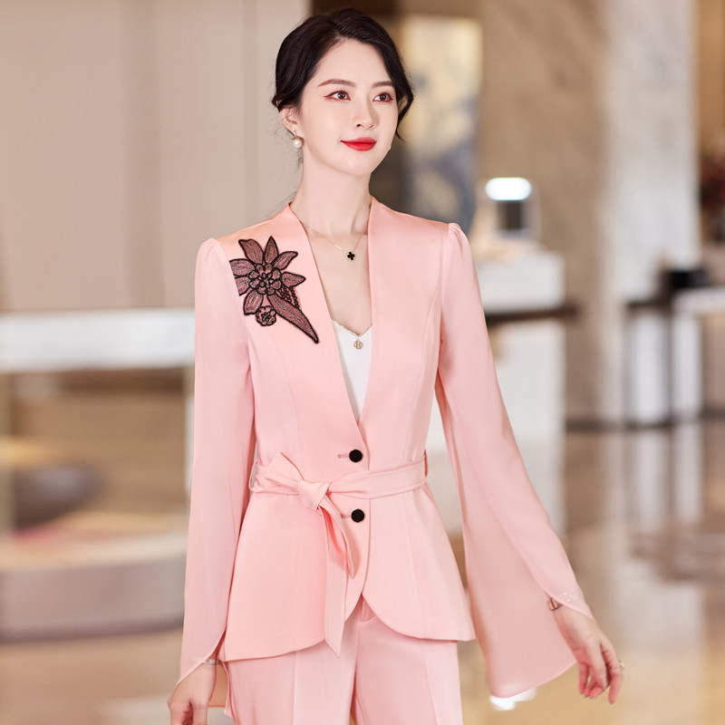 Női tavaszi nyári nadrágkosztüm irodai hölgy elegáns formális viselet, kétrészes szett Női divat hímzés üzleti nadrágkosztüm