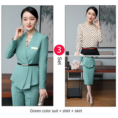 Professzionális szoknya öltönyök Női Elegáns Divat Szállodai Recepció Ünnepi viselet Irodai női munkaruházat Blézer szettek Femenino