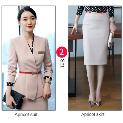 Professzionális szoknya öltönyök Női Elegáns Divat Szállodai Recepció Ünnepi viselet Irodai női munkaruházat Blézer szettek Femenino