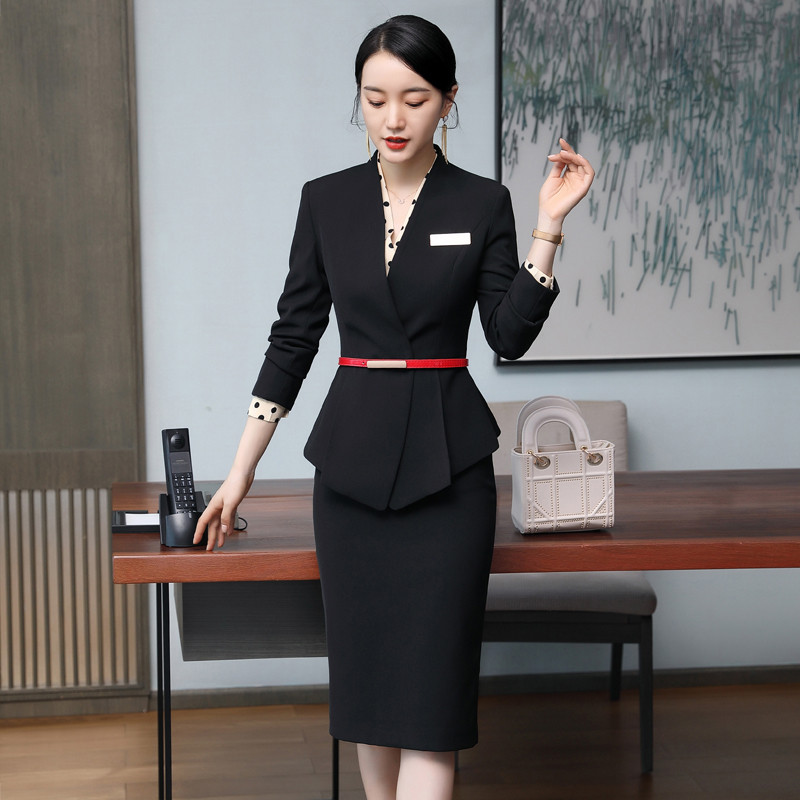 Professzionális szoknya öltönyök Női Elegáns Divat Szállodai Recepció Ünnepi viselet Irodai női munkaruházat Blézer szettek Femenino