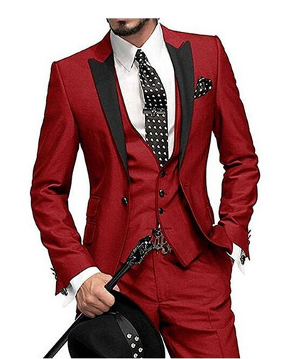 Férfi öltöny Slim Fit egygombos 3 db Egyedi gyártás!! Szelíd férfi esküvői öltönyök vőlegény szmoking Terno Masculino (kabát+nadrág+mellény)