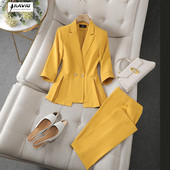 NAVIU Fashion női öltönyök új tavaszi nyár porfessional temperamentum fél ujjú karcsú blézer és nadrág irodai női munkaruha