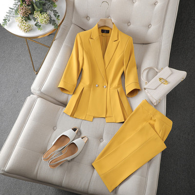 NAVIU Fashion női öltönyök új tavaszi nyár porfessional temperamentum fél ujjú karcsú blézer és nadrág irodai női munkaruha