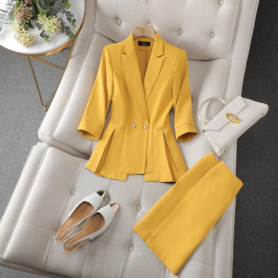 NAVIU Fashion női öltönyök új tavaszi nyár porfessional temperamentum fél ujjú karcsú blézer és nadrág irodai női munkaruha