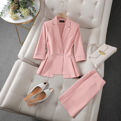 NAVIU Fashion női öltönyök új tavaszi nyár porfessional temperamentum fél ujjú karcsú blézer és nadrág irodai női munkaruha