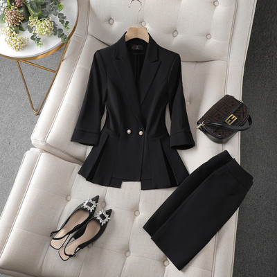 NAVIU Fashion női öltönyök új tavaszi nyár porfessional temperamentum fél ujjú karcsú blézer és nadrág irodai női munkaruha