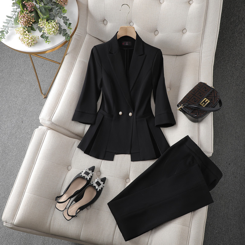 NAVIU Fashion női öltönyök új tavaszi nyár porfessional temperamentum fél ujjú karcsú blézer és nadrág irodai női munkaruha
