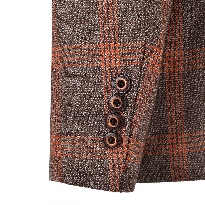 2020-as új, narancssárga férfi kockás öltönyök, 3 részes, formális, rovátkolt hajtókás üzleti szmoking Vőfélyek esküvőre (blézer+mellény+nadrág)