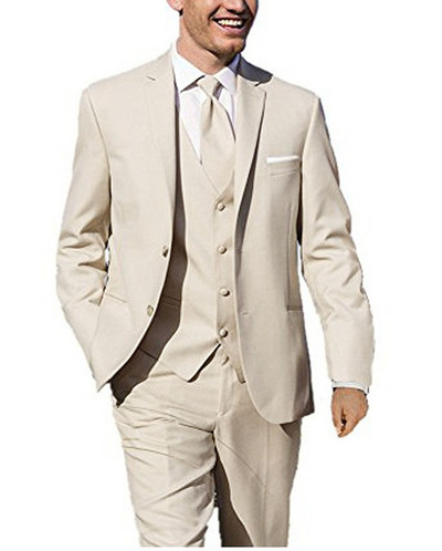 Új bézs színű férfi öltöny nadrággal, két gombbal, 3 részes, formális, bevágásos hajtókás üzleti blézer legjobb férfi szmoking esküvőre