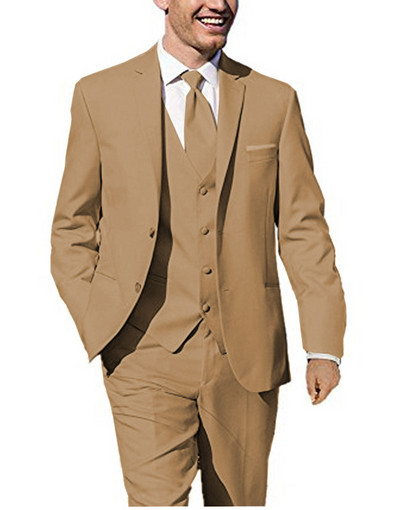 Új bézs színű férfi öltöny nadrággal, két gombbal, 3 részes, formális, bevágásos hajtókás üzleti blézer legjobb férfi szmoking esküvőre