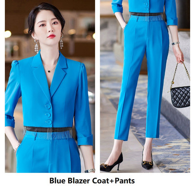 Női üzleti öltönyök 2 részes szett nadrággal és kabáttal Kabát Tavaszi Nyári Hivatalos nadrágkosztümök Fél ujjú irodai munkaruha 5XL