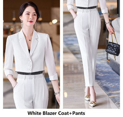 Női üzleti öltönyök 2 részes szett nadrággal és kabáttal Kabát Tavaszi Nyári Hivatalos nadrágkosztümök Fél ujjú irodai munkaruha 5XL