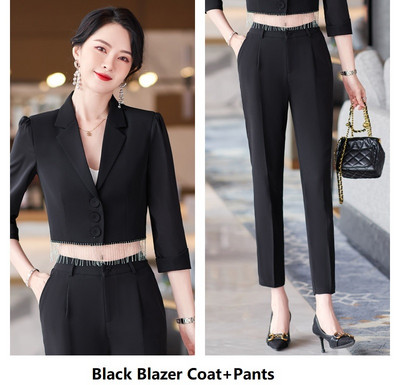 Női üzleti öltönyök 2 részes szett nadrággal és kabáttal Kabát Tavaszi Nyári Hivatalos nadrágkosztümök Fél ujjú irodai munkaruha 5XL