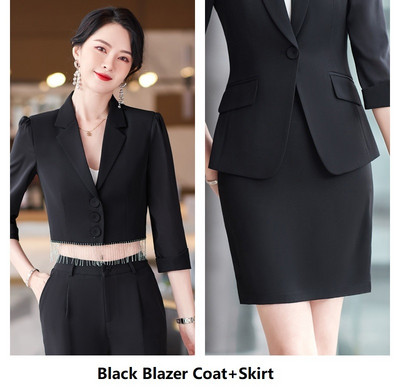 Női üzleti öltönyök 2 részes szett nadrággal és kabáttal Kabát Tavaszi Nyári Hivatalos nadrágkosztümök Fél ujjú irodai munkaruha 5XL