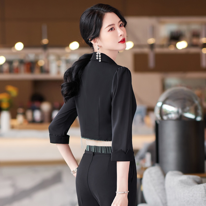 Női üzleti öltönyök 2 részes szett nadrággal és kabáttal Kabát Tavaszi Nyári Hivatalos nadrágkosztümök Fél ujjú irodai munkaruha 5XL