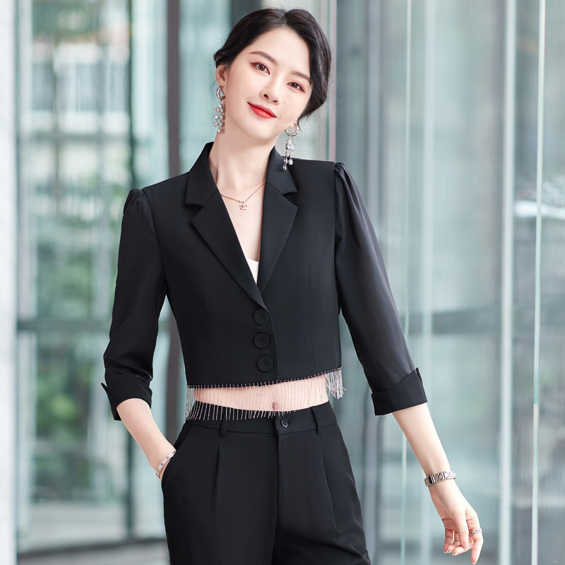 Női üzleti öltönyök 2 részes szett nadrággal és kabáttal Kabát Tavaszi Nyári Hivatalos nadrágkosztümök Fél ujjú irodai munkaruha 5XL