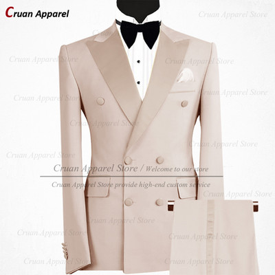 Divatos pezsgős öltönyök férfiaknak karcsúsított, duplasoros vőlegény báli esküvői öltöny szmoking szett szürke férfi blézer nadrággal 2 részes