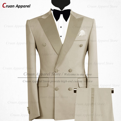 Divatos pezsgős öltönyök férfiaknak karcsúsított, duplasoros vőlegény báli esküvői öltöny szmoking szett szürke férfi blézer nadrággal 2 részes