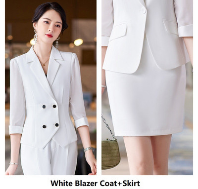 Elegáns kék női öltönyök Interjú Karrier Irodai Munkaruházat Nadrágruhák Tavasz Nyár Fél ujjú Blézerek Nadrágkészlet 5XL