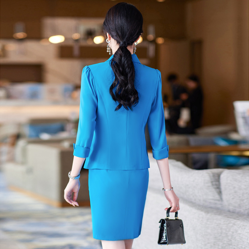 Elegáns kék női öltönyök Interjú Karrier Irodai Munkaruházat Nadrágruhák Tavasz Nyár Fél ujjú Blézerek Nadrágkészlet 5XL