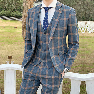 Kabát mellény nadrág 2022 Férfi divat Boutique Stripes esküvői öltöny három részes szett Férfi üzleti alkalmi blézer kabát nadrág