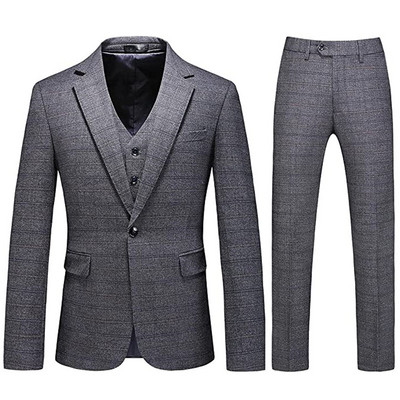 Férfi 3 részes üzleti öltönyök Slim Fit Tweed öltöny Kockás Slim Fit öltönyök esküvői vőlegény viselethez