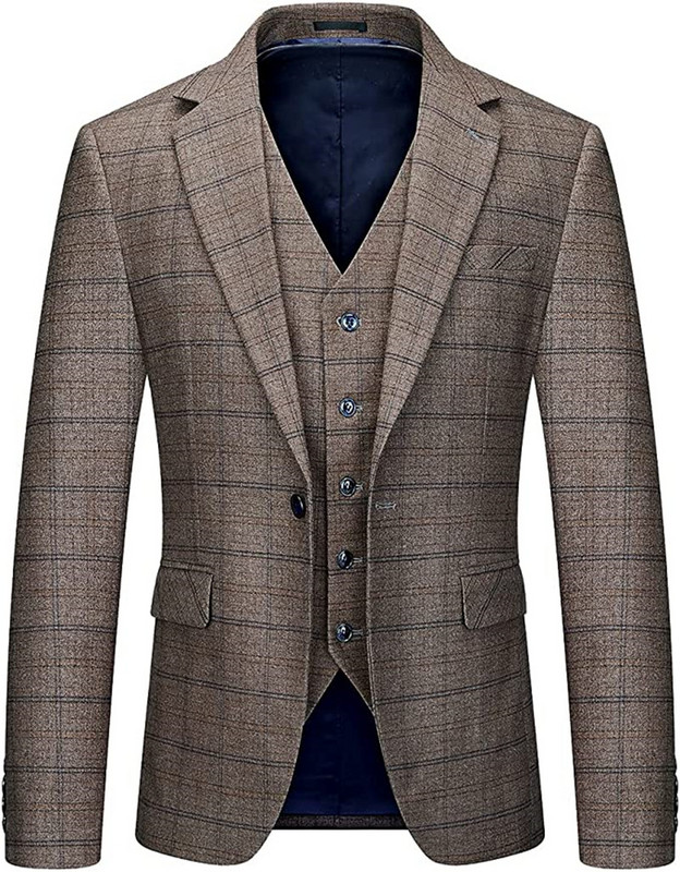 Férfi 3 részes üzleti öltönyök Slim Fit Tweed öltöny Kockás Slim Fit öltönyök esküvői vőlegény viselethez