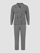 Finjani nagyobb méretű kockás öltöny női hajtóka nyakú, duplasoros karcsú, alkalmi blézer öltöny nadrág női divatos ruházat