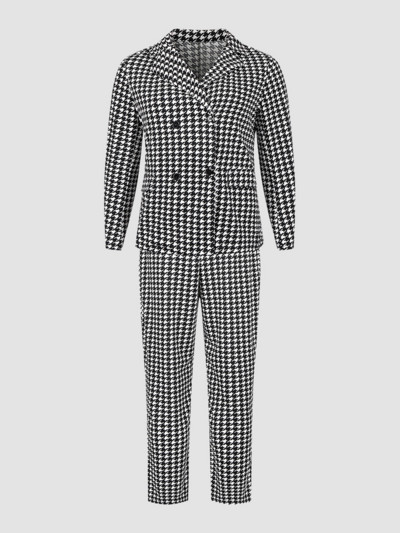 Finjani nagyobb méretű kockás öltöny női hajtóka nyakú, duplasoros karcsú, alkalmi blézer öltöny nadrág női divatos ruházat