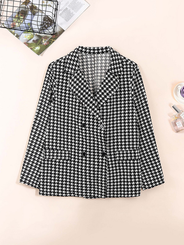 Finjani nagyobb méretű kockás öltöny női hajtóka nyakú, duplasoros karcsú, alkalmi blézer öltöny nadrág női divatos ruházat