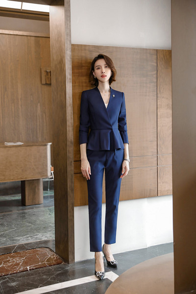 Női öltönyök Kiváló minőségű formális divatos temperamentum új tavaszi karcsú blézer és szoknya irodai női professzionális munkaruha