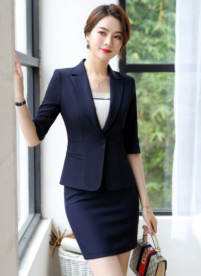 Naviu kiváló minőségű női öltöny nyári divat temperamentum formális fél ujjú blézer és szoknya irodai interjú Női munkaruha