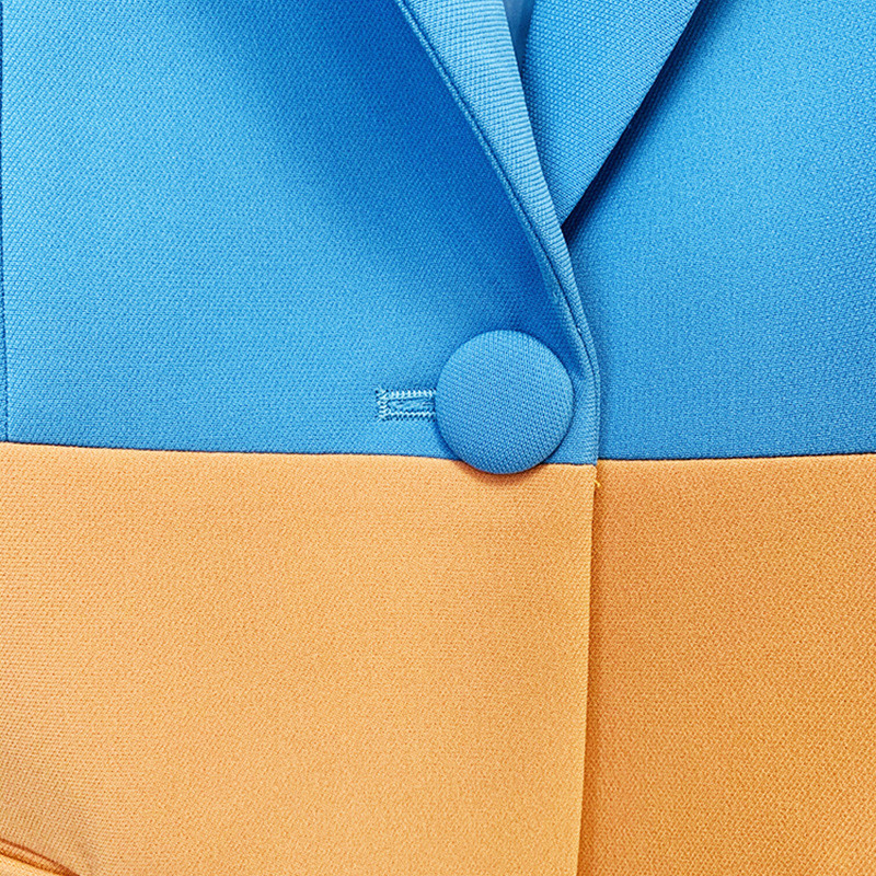 Kétrészes szett blézer nadrág kék sárga női irodai egysoros gombos blézer nők számára Elegáns, stílusos nadrág blézer öltöny