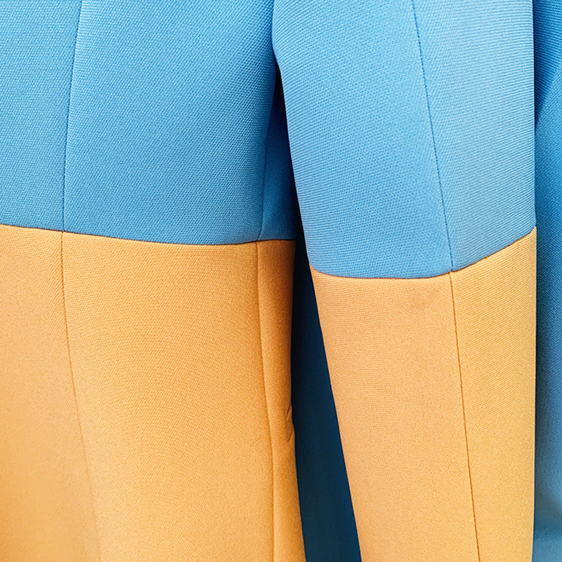 Kétrészes szett blézer nadrág kék sárga női irodai egysoros gombos blézer nők számára Elegáns, stílusos nadrág blézer öltöny