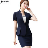 Új divatos nyári ruhák, kétrészes női szett, kiváló minőségű, rövid ujjú blézer és szoknya irodai női öltöny.