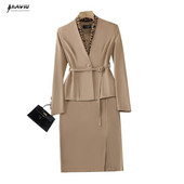 Khaki öltönyök, női, új, 2022. őszi divat temperamentum üzleti karcsú blézer és szoknya irodai női munkaruha fekete sállal