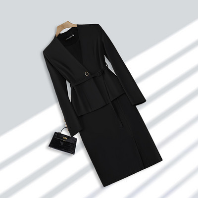 Khaki öltönyök, női, új, 2022. őszi divat temperamentum üzleti karcsú blézer és szoknya irodai női munkaruha fekete sállal