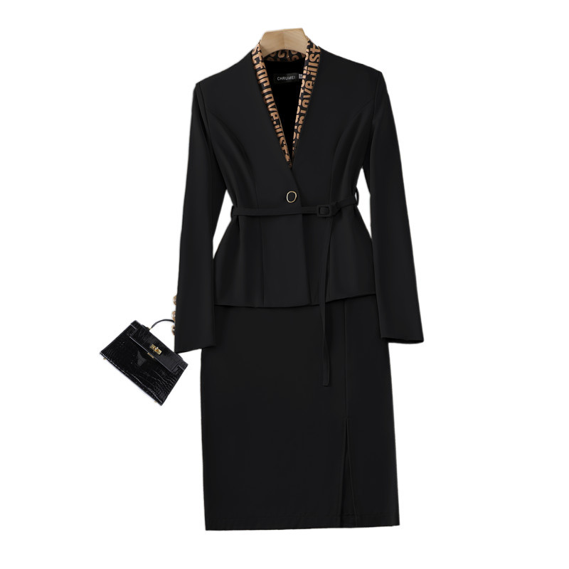 Khaki öltönyök, női, új, 2022. őszi divat temperamentum üzleti karcsú blézer és szoknya irodai női munkaruha fekete sállal