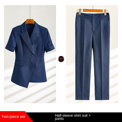 2022-es nyári alkalmi temperamentum női dzseki blézer 2 részes szett Divatos rövid ujjú női irodai öltöny, kilencedik nadrág