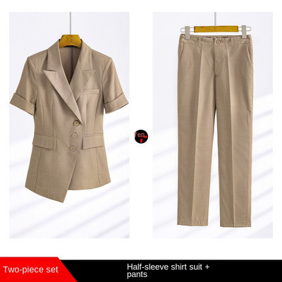 2022-es nyári alkalmi temperamentum női dzseki blézer 2 részes szett Divatos rövid ujjú női irodai öltöny, kilencedik nadrág